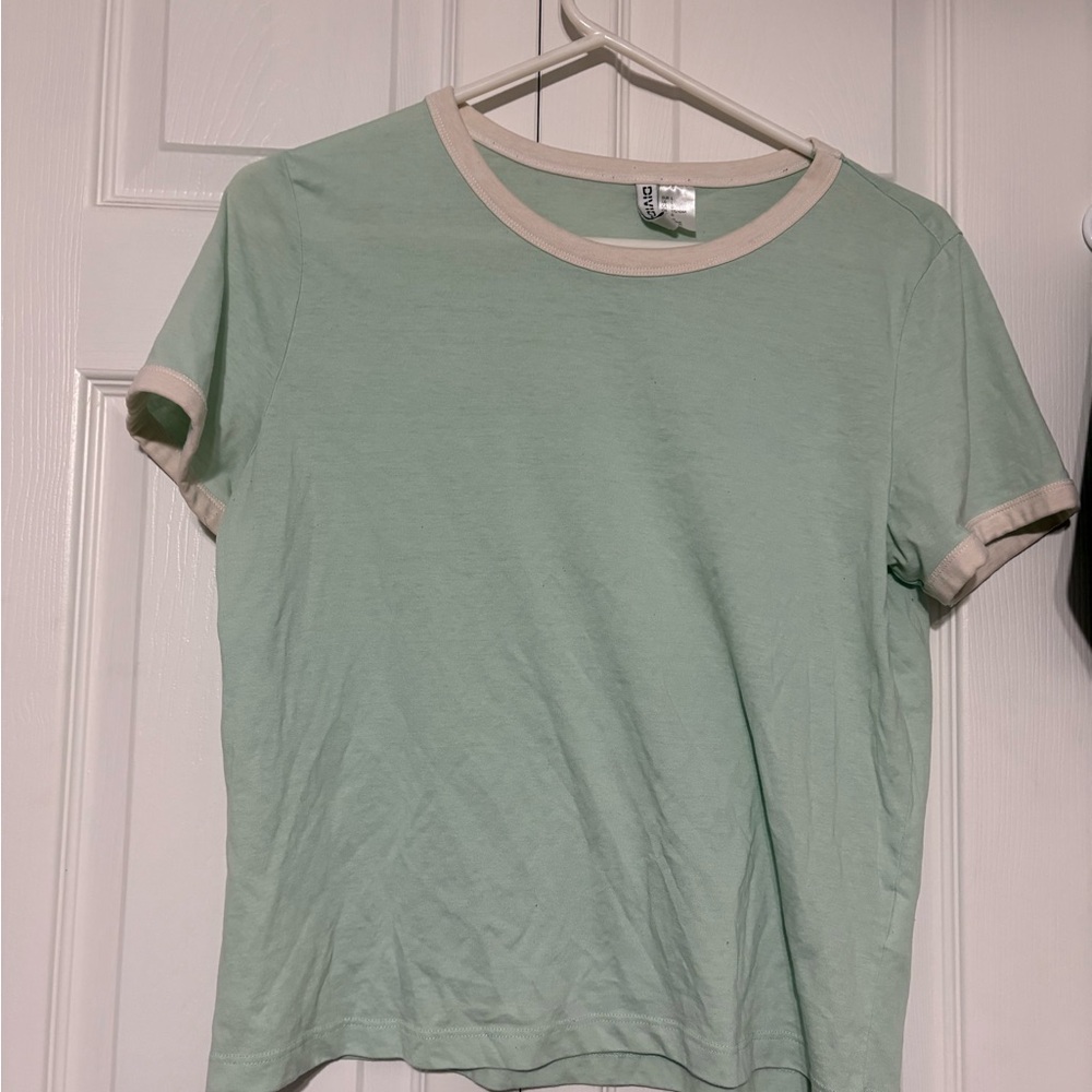 Mint Green Tee with Beige Trim